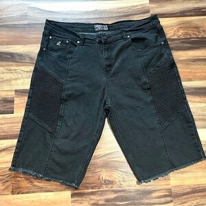 Grindhouse Mens Black Denim Jean Grunge Shorts Distressed Frayed Raw Hem Stretch